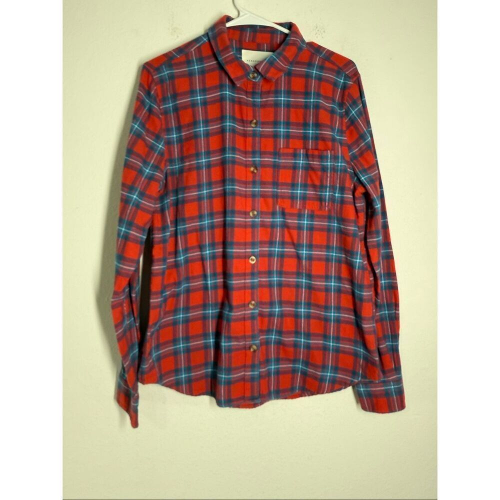 Aeropostale Women’s Juniors Button Down Flannel Shirt Size L Plaid Red Blue